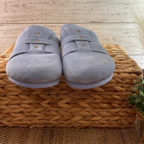 Free People Sunday Season Footbed Mules Suede Slip On Blue Bell Size 38 - Picture 6 of 9